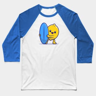 Cute Lemon Surfing In The Sea Cartoon Baseball T-Shirt